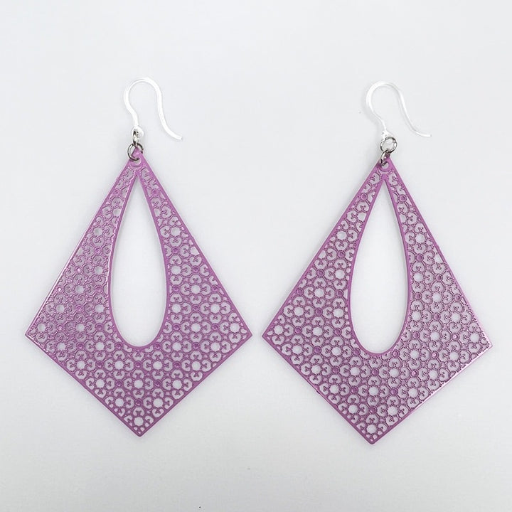 Large Textured Pyramid Earrings (Dangles) - purple