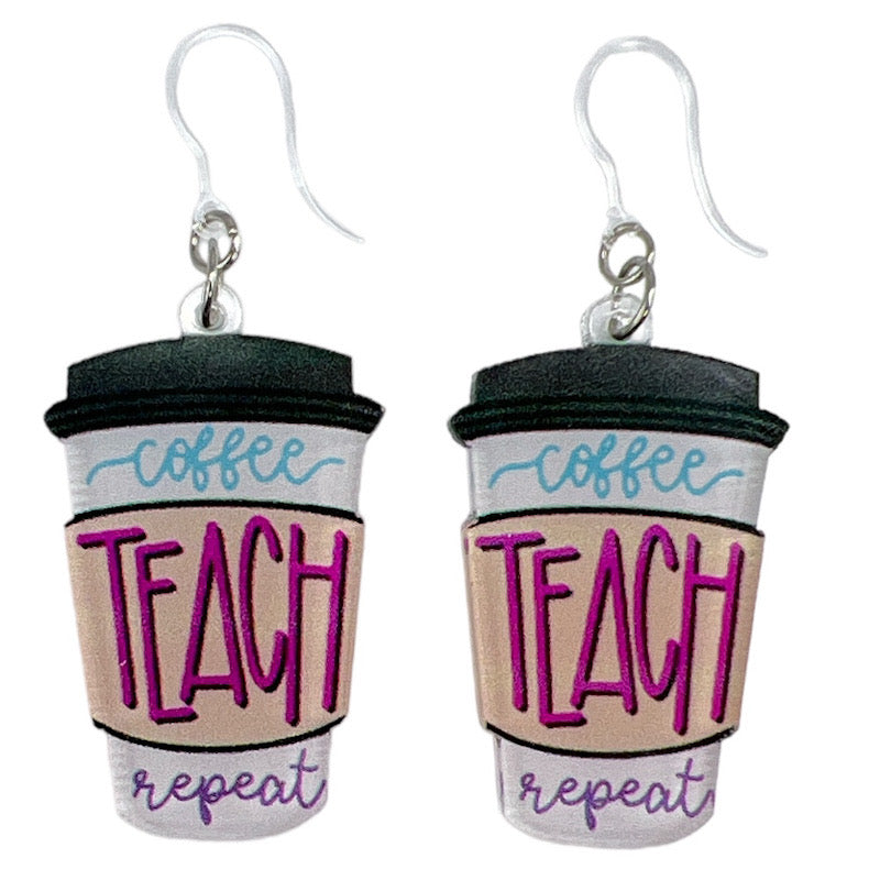Coffee Teach Repeat Earrings (Dangles)