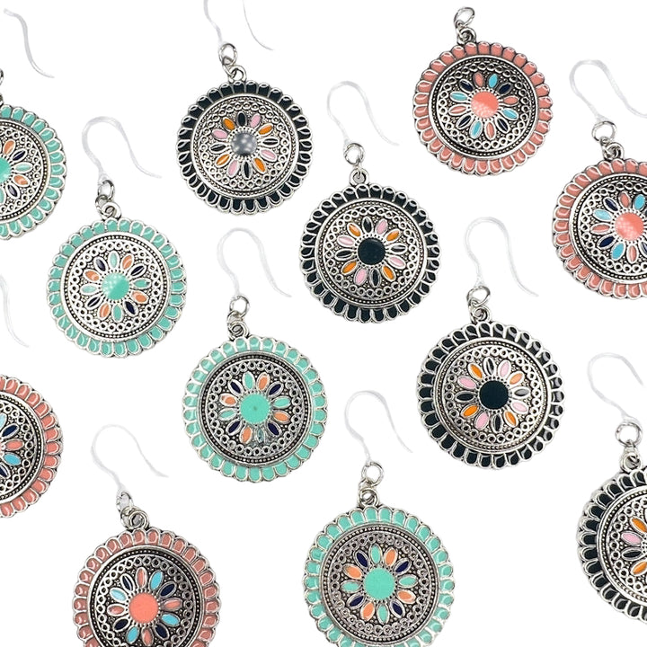 Aztec Stone Flower Earrings (Dangles) - all colors