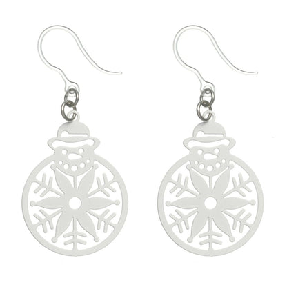 Snowflake Snowman Earrings Dangles Hypoallergenic Earrings for Sensitive Ears Made with Plastic Posts