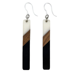 Color Block Wooden Celluloid Bar Earrings (Dangles) - white/black
