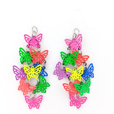 Cascading Butterfly Earrings (Dangles) - neon
