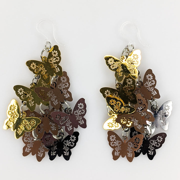 Cascading Butterfly Earrings (Dangles) - metallic