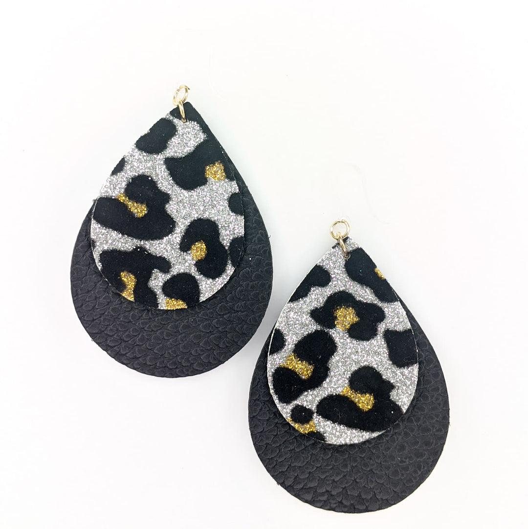 Double Layer Multicolor Leopard Earrings (Teardrop Dangles) - metallic