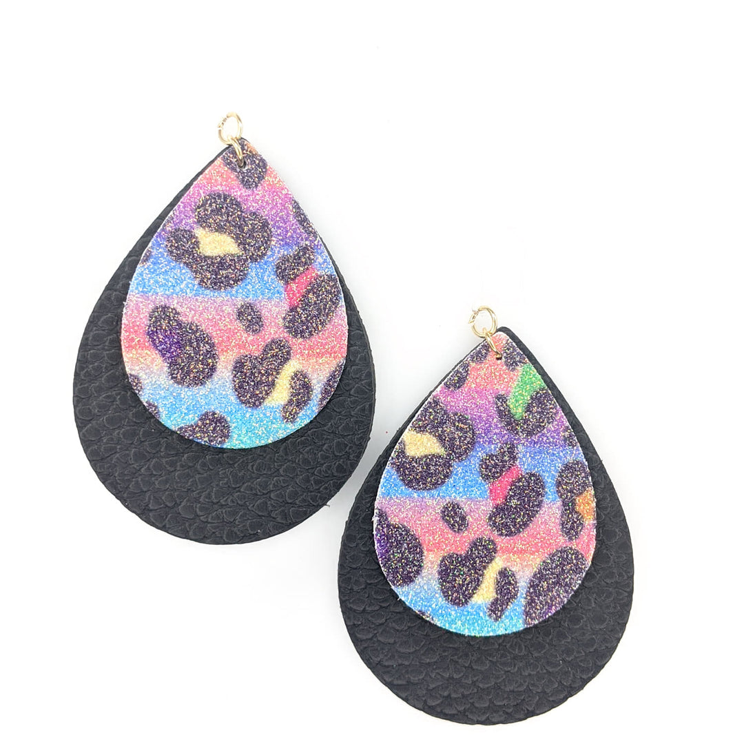 Double Layer Multicolor Leopard Earrings (Teardrop Dangles) - blue/purple