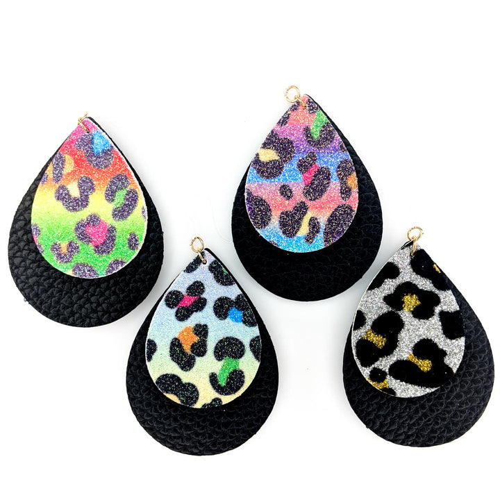 Double Layer Multicolor Leopard Earrings (Teardrop Dangles) - all colors