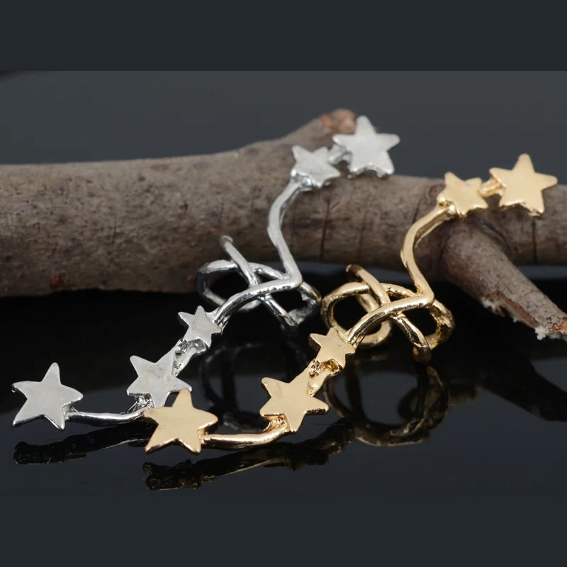 Falling Stars Ear Cuff Earring - silver and gold