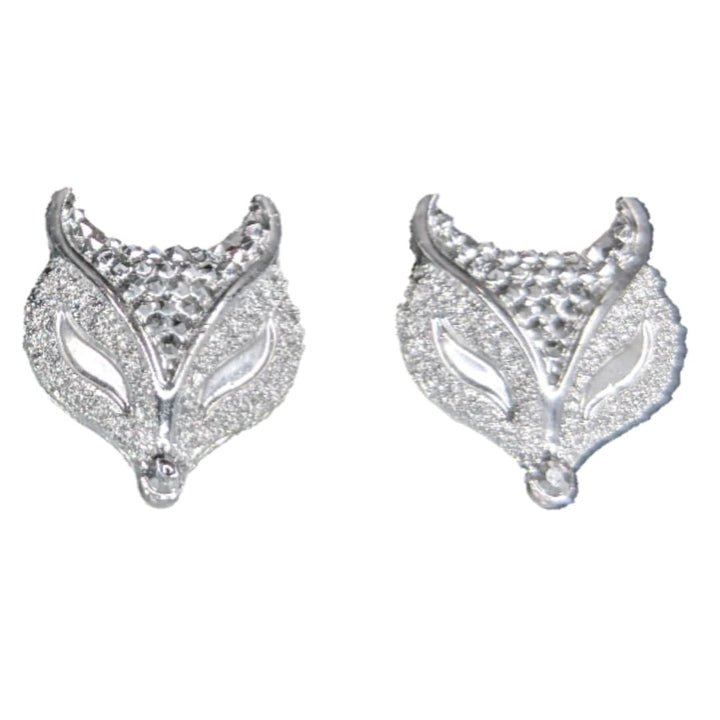 Shiny Fox Head Earrings (Studs) - silver