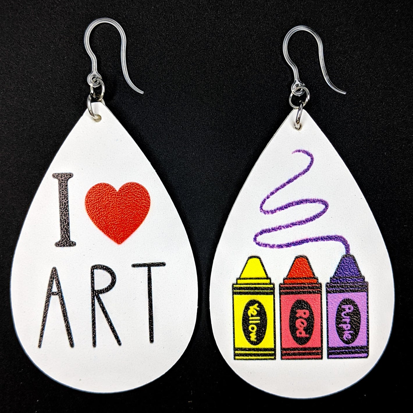 I Love Art Earrings (Teardrop Dangles) - Crayons