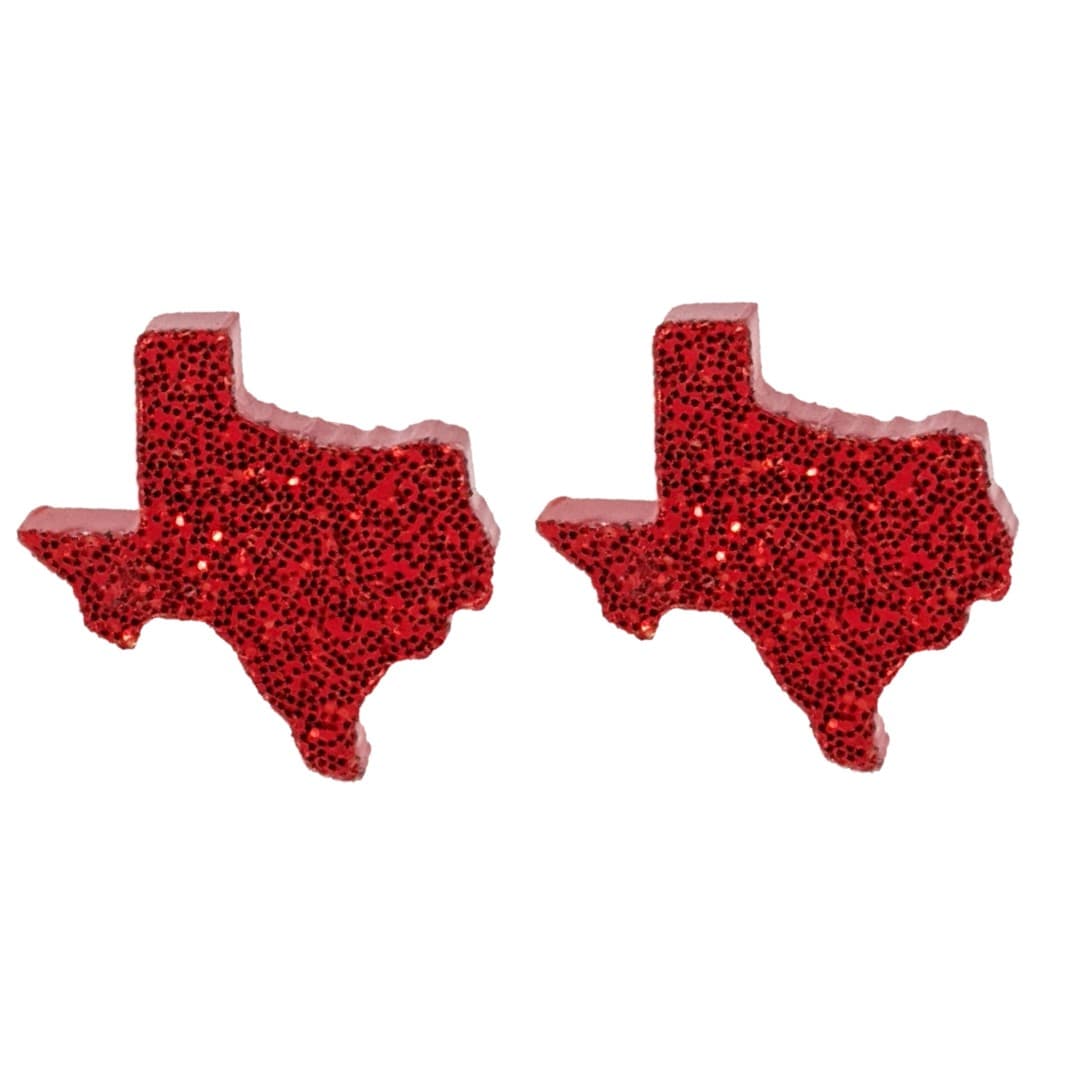 Glitter Texas Earrings (Studs) - Red