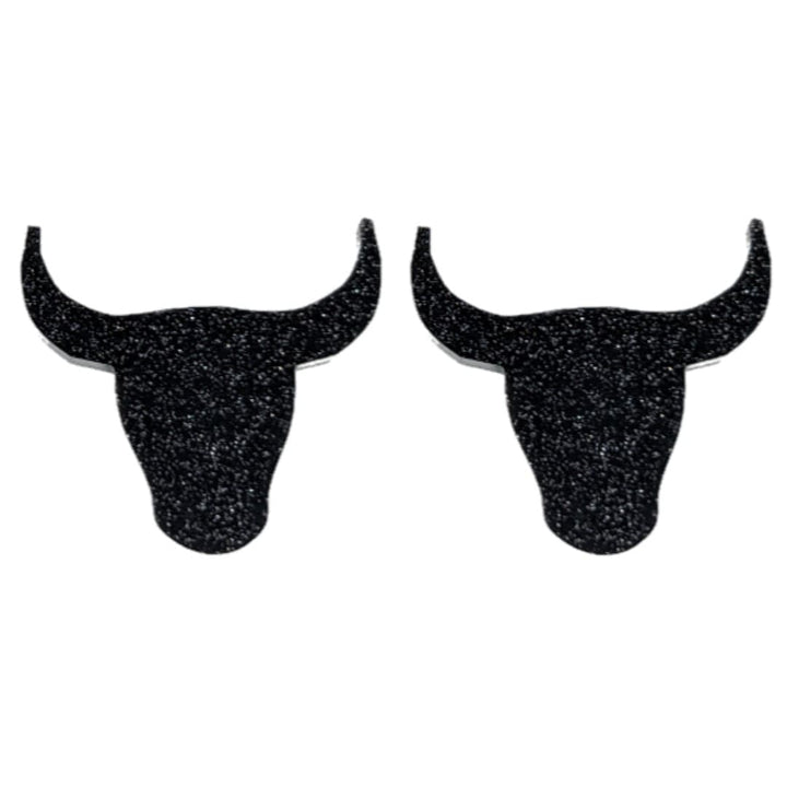 Glitter Longhorn Earrings (Studs) - black