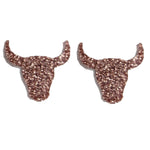 Glitter Longhorn Earrings (Studs) - rose gold