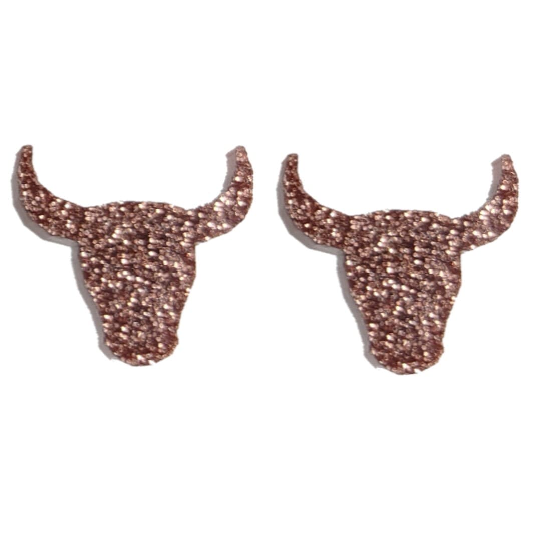 Glitter Longhorn Earrings (Studs) - rose gold