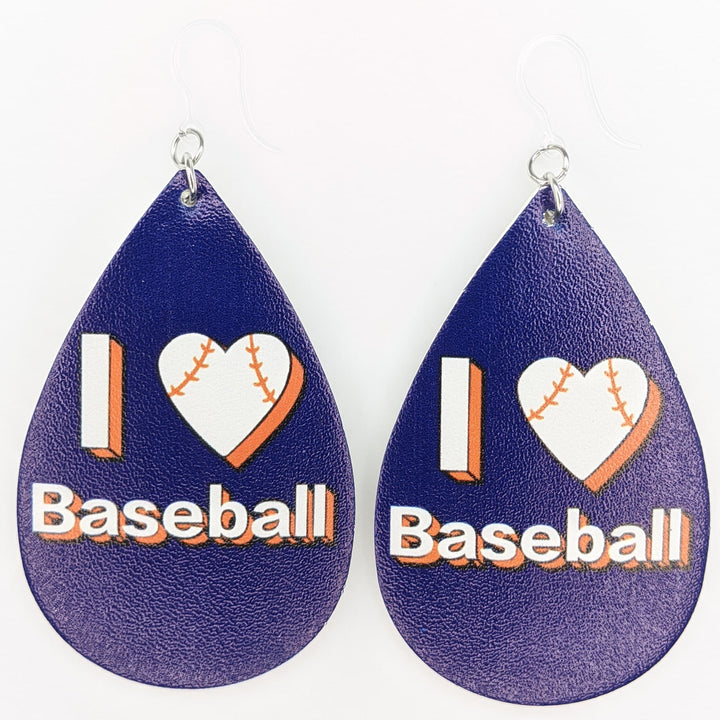 I Love Baseball Earrings (Teardrop Dangles)