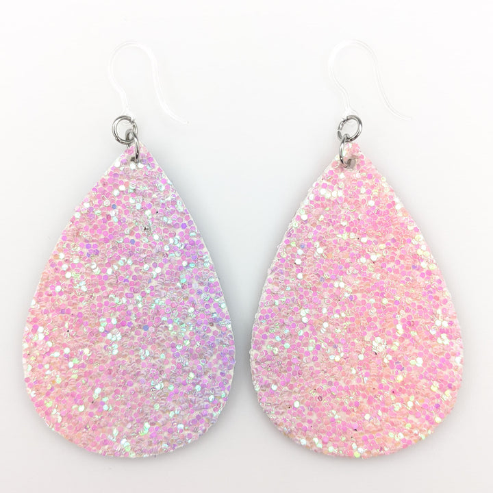 Glitter Teardrop Earrings (Teardrop Dangles) - pale pink/purple