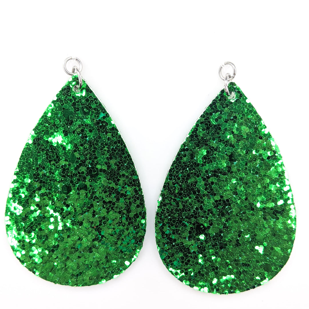 Glitter Teardrop Earrings (Teardrop Dangles) - green