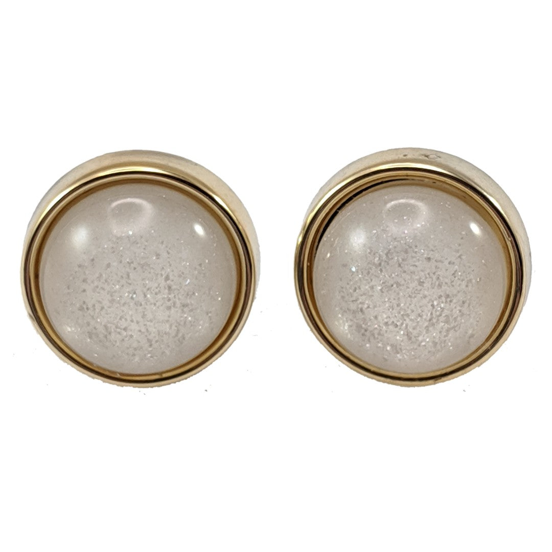 Gold Rimmed Glittery Pearl Earrings (Studs)
