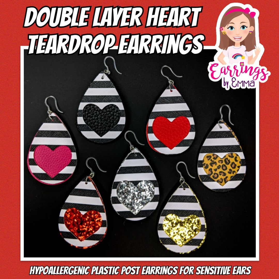 Double Layer Heart Earrings (Teardrop Dangles)