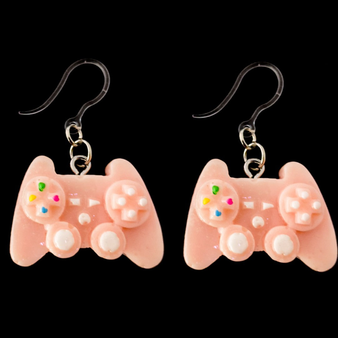 Exaggerated Game Controller Earrings (Dangles) - pink
