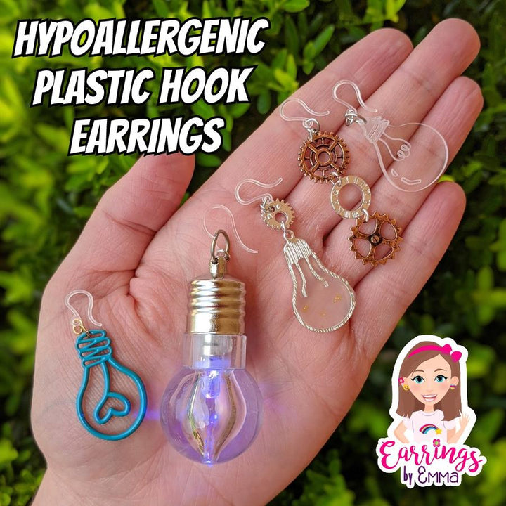 Flashing Light Bulb Dangles Hypoallergenic Earrings for Sensitive Ears Made with Plastic Posts