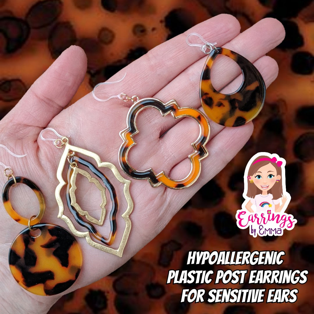Celluloid Tortoise Teardrop Dangles Hypoallergenic Earrings for Sensitive Ears Made with Plastic Posts