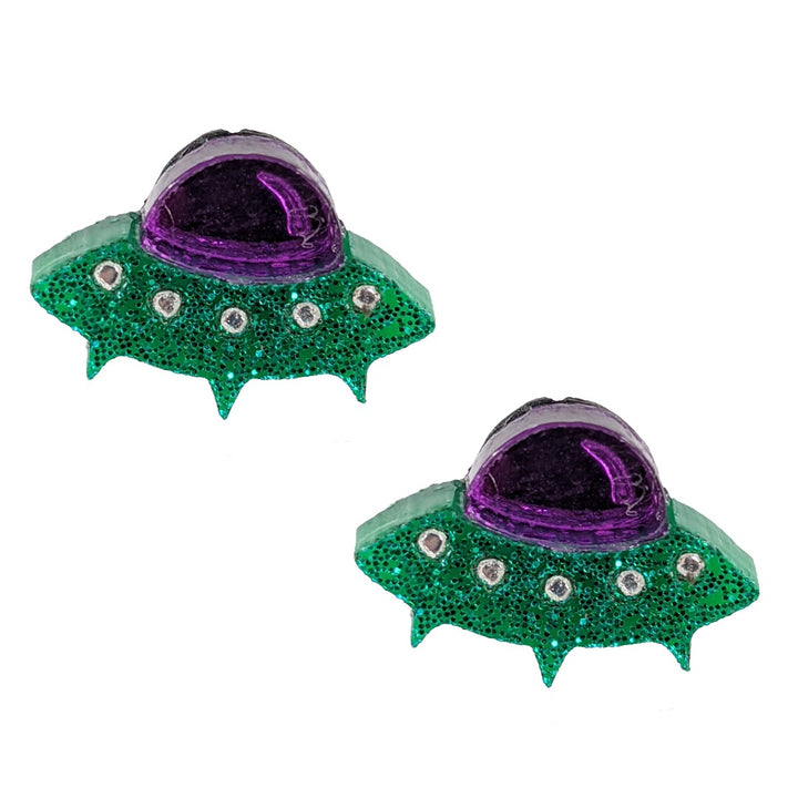 UFO Earrings (Studs) - green and purple