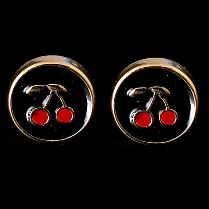 Gold Rimmed Cherry Earrings (Studs) - black
