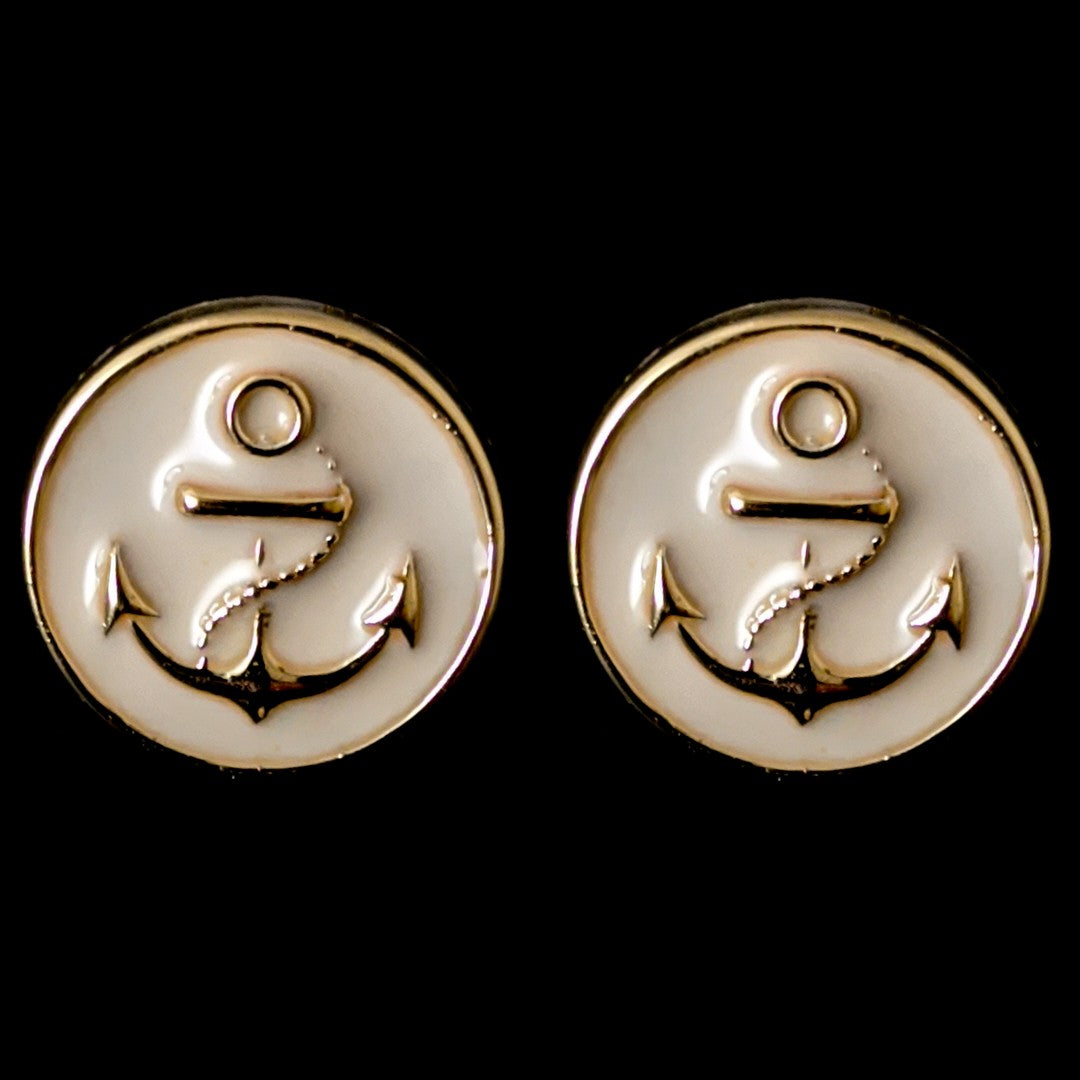Gold Rimmed Anchor Earrings (Studs)