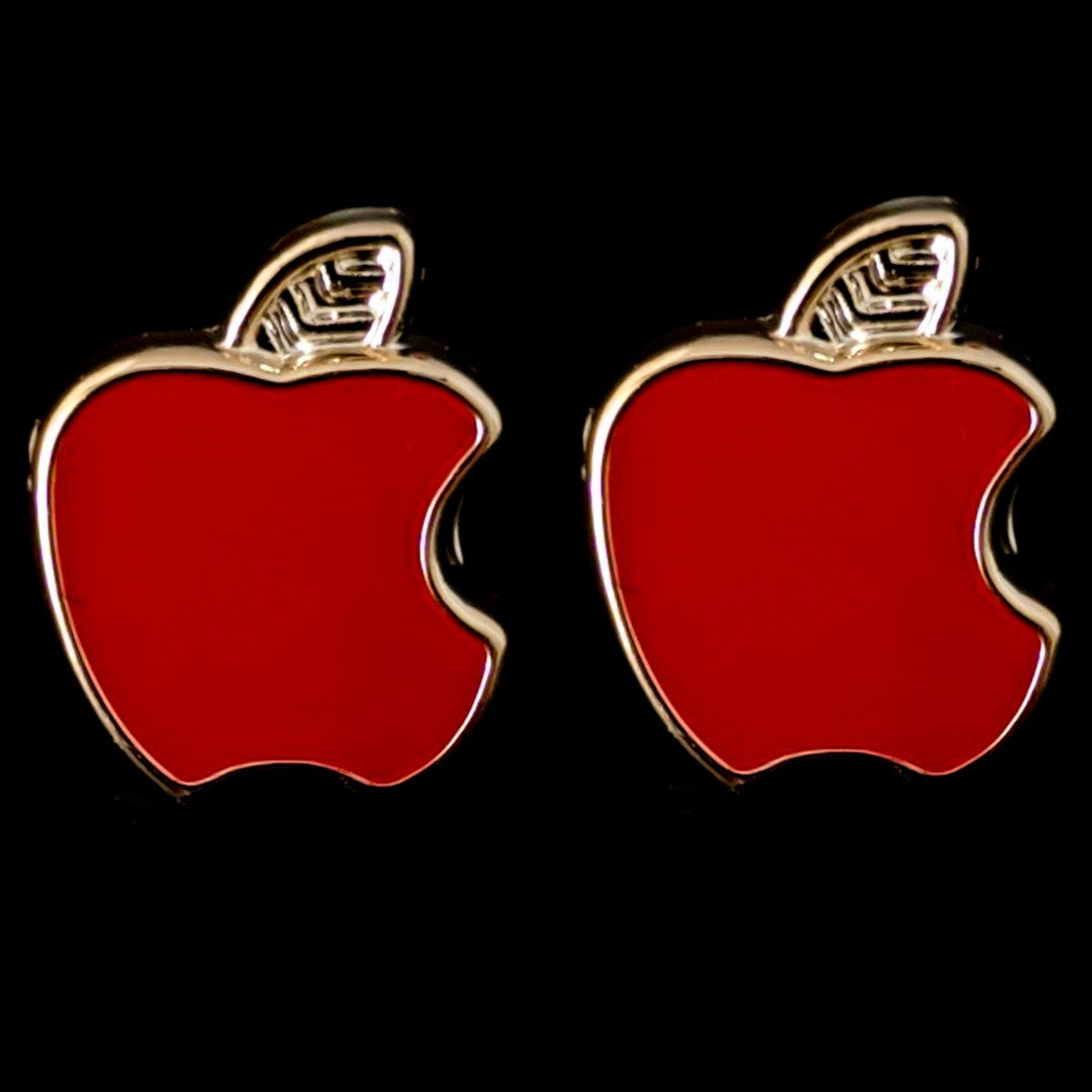 Gold Rimmed Apple Earrings (Studs)
