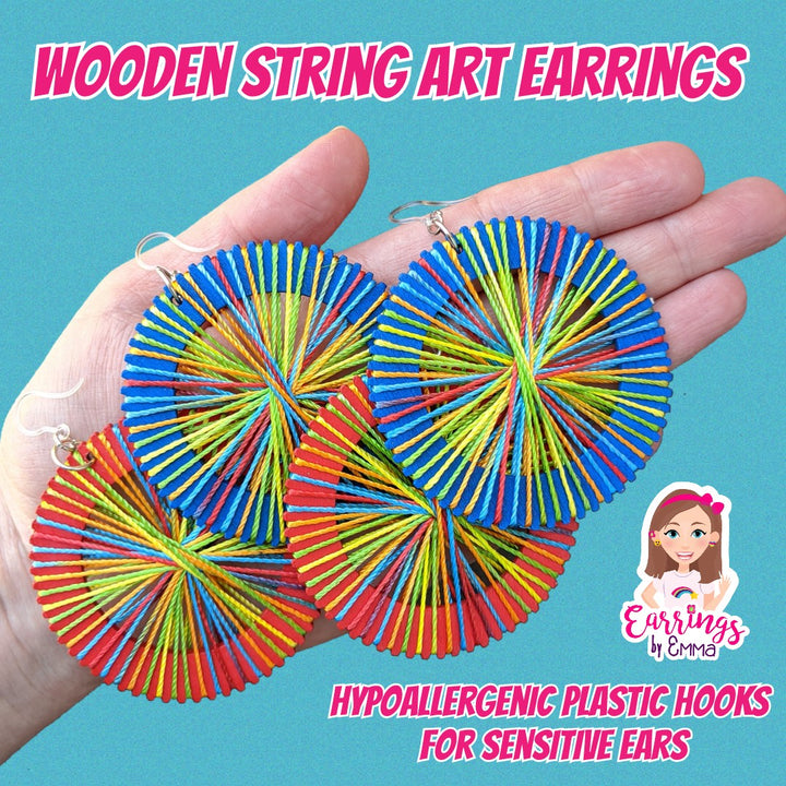 Wooden String Art Earrings (Dangles) - size comparison hand
