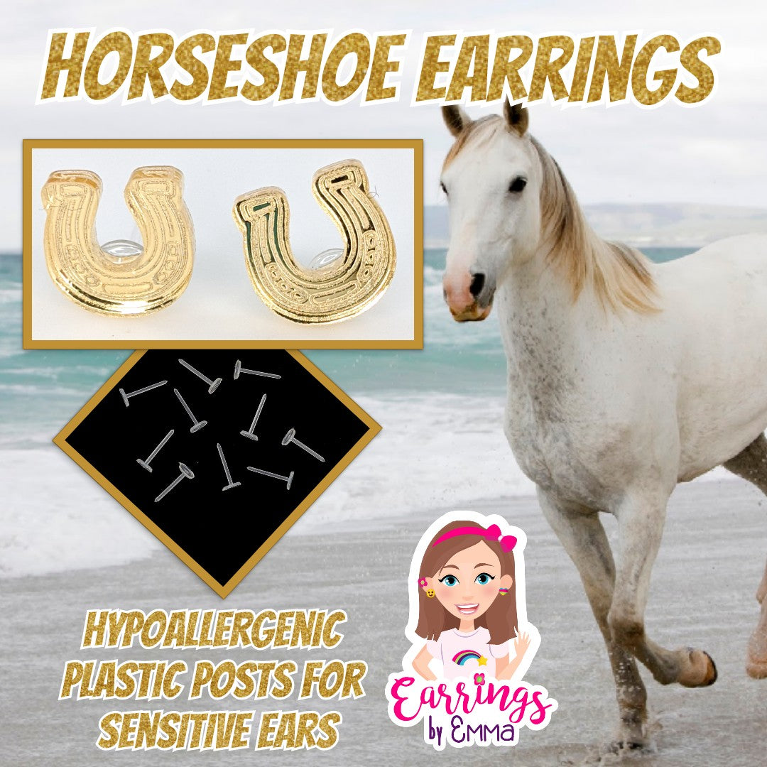 Horseshoe Studs Hypoallergenic Earrings for Sensitive Ears Made with Plastic Posts