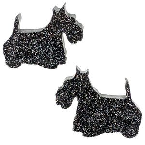 Scottish Terrier Dog Glitter Earrings (Studs) - black