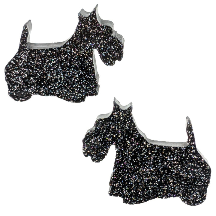 Scottish Terrier Dog Glitter Earrings (Studs) - black