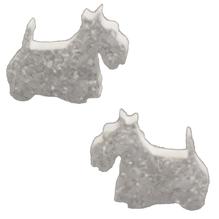 Scottish Terrier Dog Glitter Earrings (Studs) - white