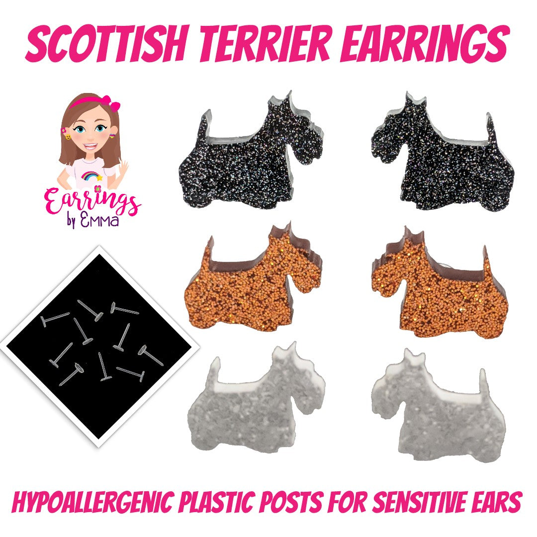 Scottish Terrier Dog Glitter Earrings (Studs) - all colors