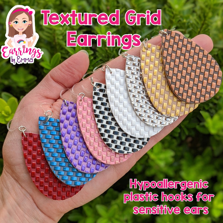 Textured Grid Earrings (Teardrop Dangles) - size comparison hand