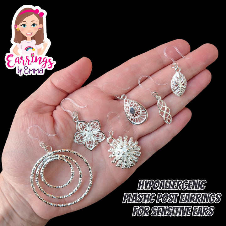 Silver Dandelion Earrings (Dangles) - size comparison hand
