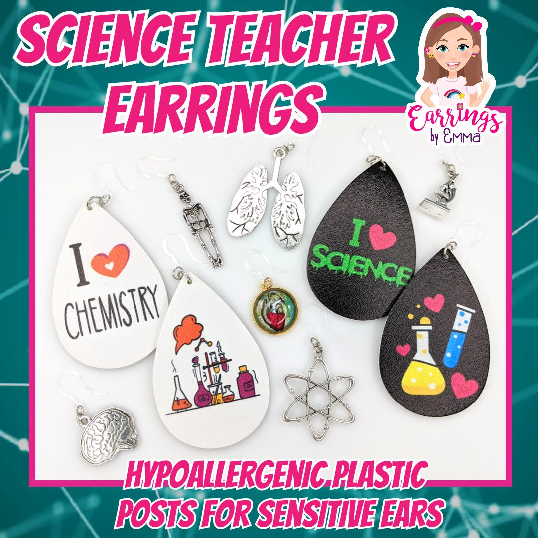 Microscope Atom Dangles Hypoallergenic Earrings for Sensitive Ears Made with Plastic Posts