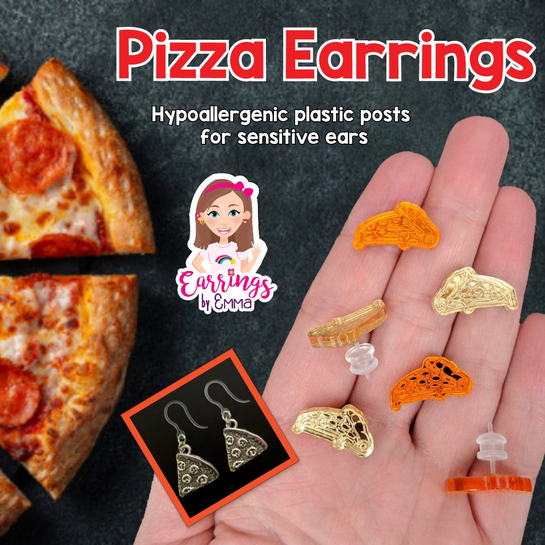 Silver Pizza Earrings (Dangles) - size comparison hand