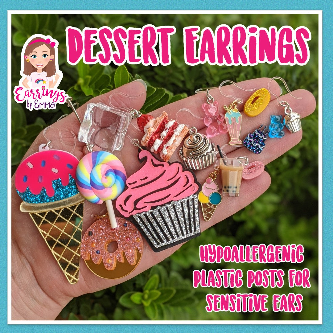 Exaggerated Cupcake Dangles Hypoallergenic Earrings for Sensitive Ears Made with Plastic Posts