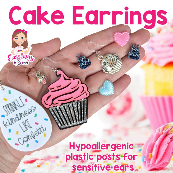 Silver Cupcake Earrings (Dangles)