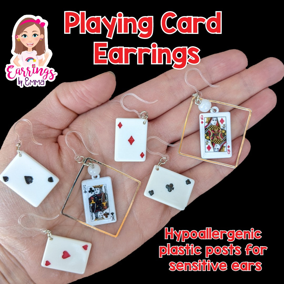 Decorative Playing Card Dangles Hypoallergenic Earrings for Sensitive Ears Made with Plastic Posts
