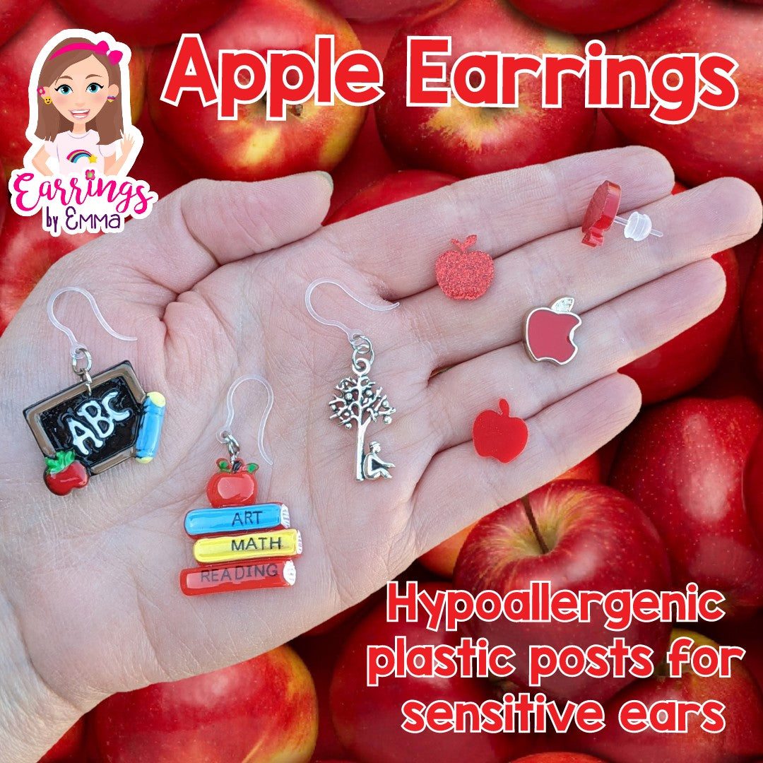 Glitter Apple Earrings (Studs) - size comparison hand