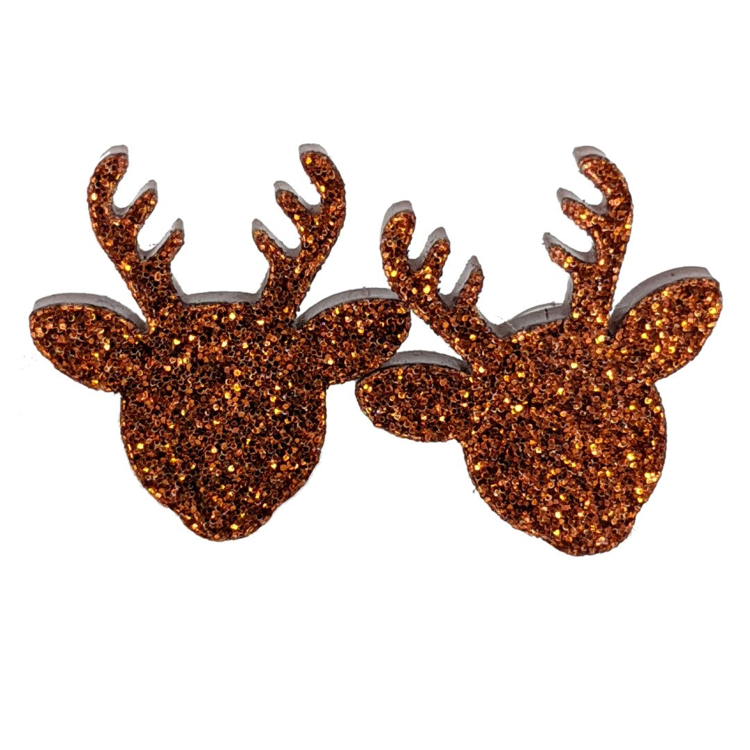 Glitter Reindeer Earrings (Studs) - brown