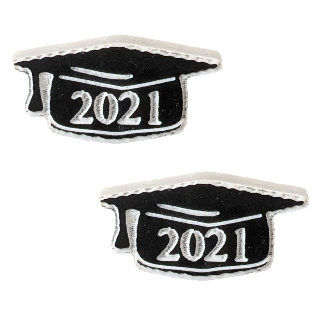 Graduation Cap Earrings (Studs) - 2021 glossy black/white