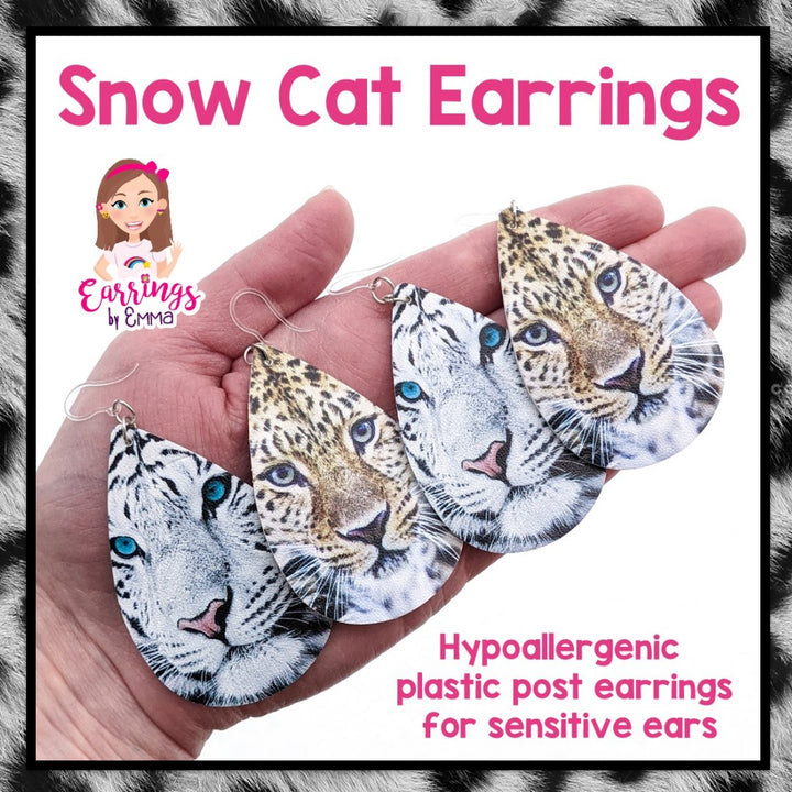 Snow Cat Earrings (Teardrop Dangles) - size comparison hand