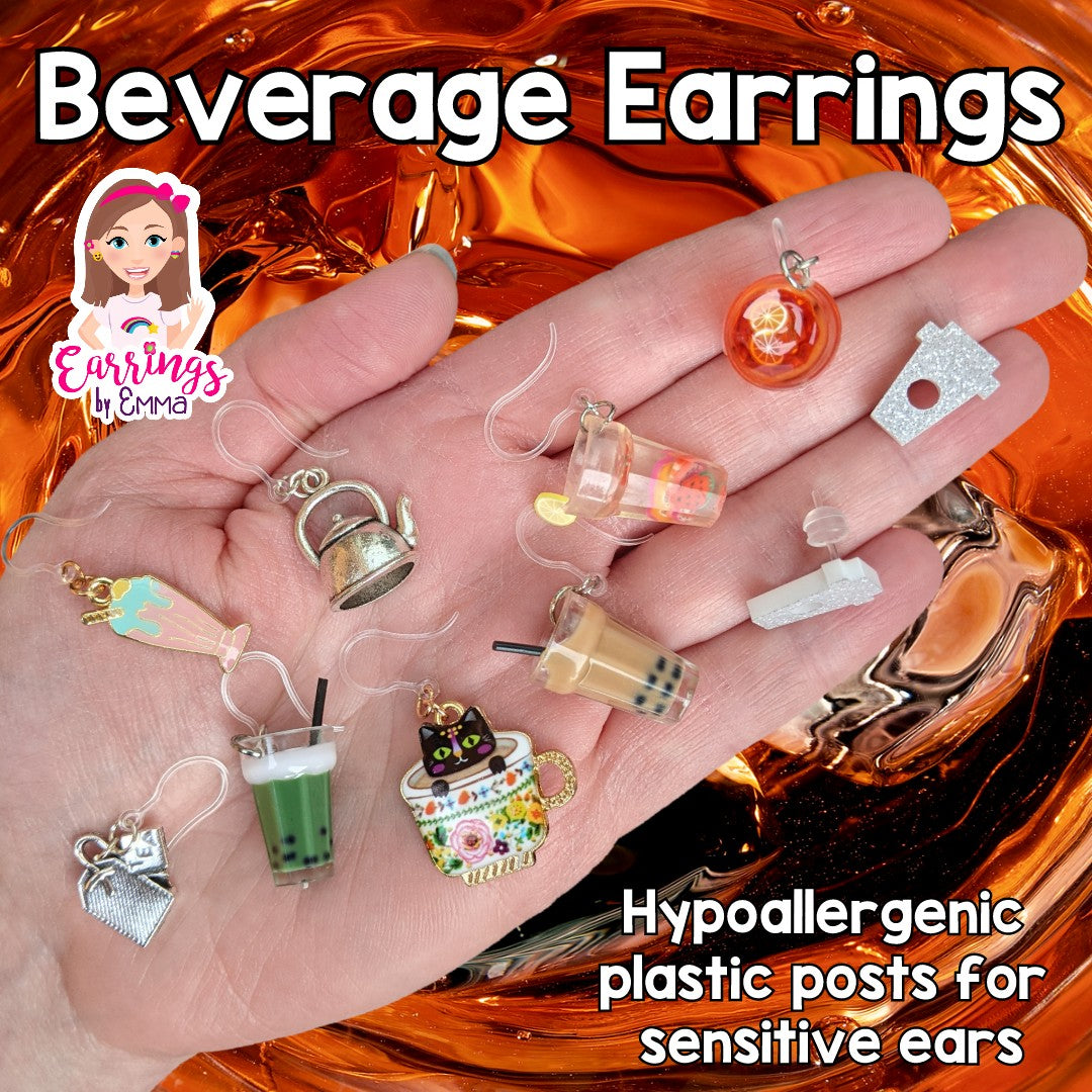 Tea Bag Dangles Hypoallergenic Earrings for Sensitive Ears Made with Plastic Posts