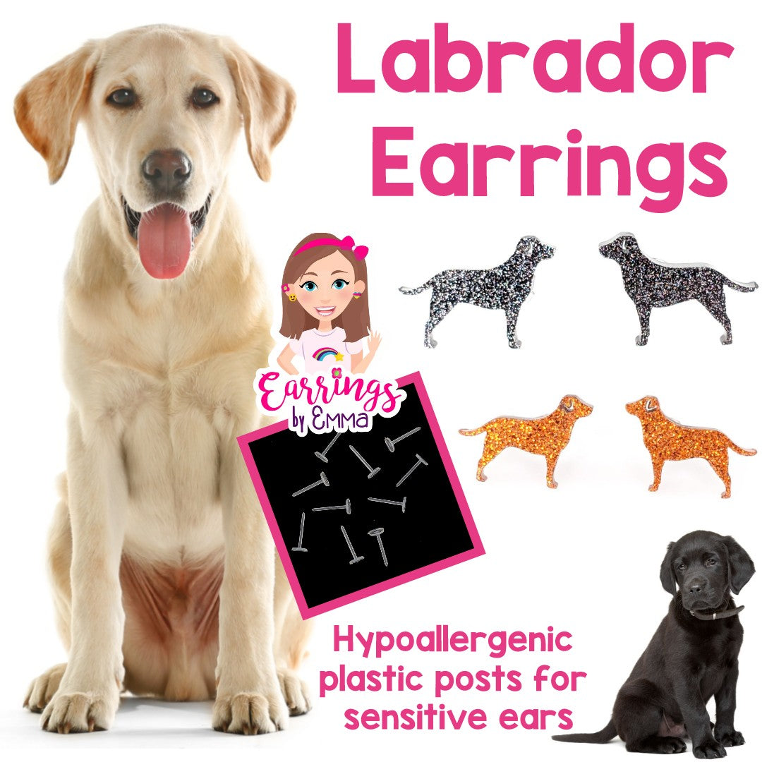 Labrador Retriever Dog Glitter Earrings (Studs)