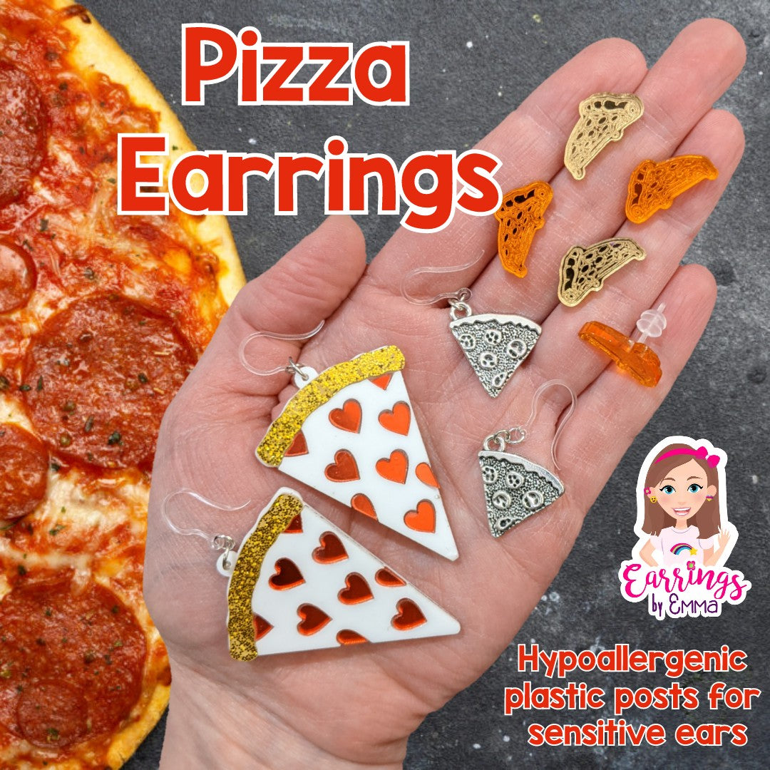Silver Pizza Earrings (Dangles)
