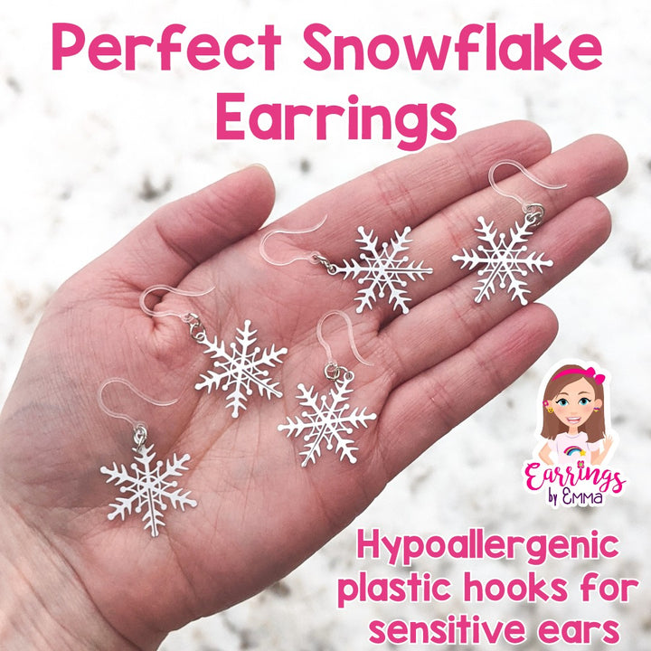 Perfect Snowflake Dangles Hypoallergenic Earrings for Sensitive Ears Made with Plastic Posts